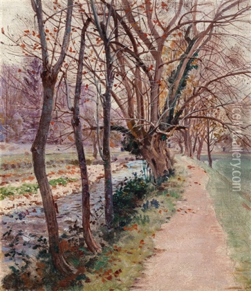 Avenue Of Trees By A Stream Oil Painting - Theodor von Hoermann
