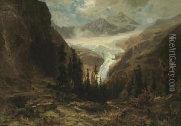 Alpine Glacier Oil Painting - Ludwig Friedrich Hofelich