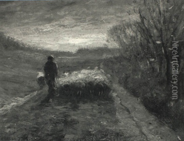 Shepherd With Flock Oil Painting - Addison Thomas Millar