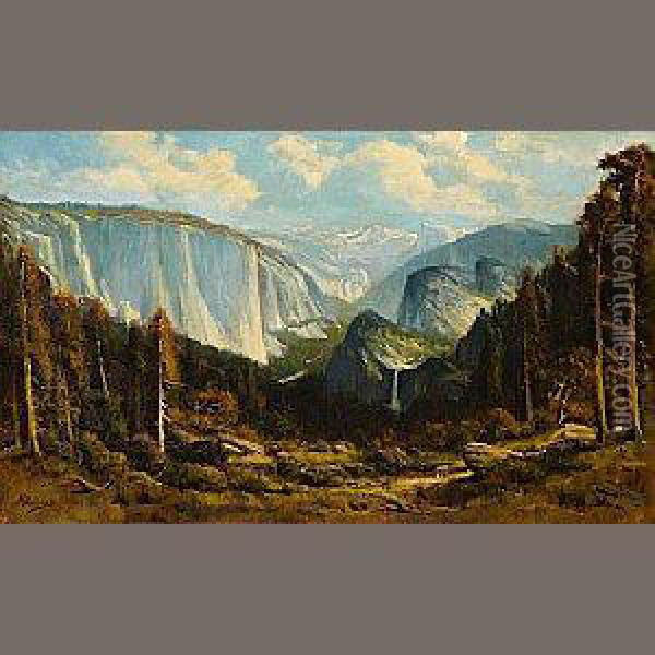 Yosemite Valley Oil Painting - Manuel Valencia