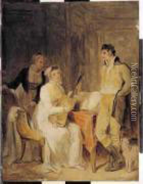 Scene D'interieur Avec Une Jeune Femmejouant De La Guitare Oil Painting - Marguerite Gerard