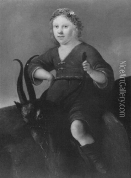 Portrait Of A Young Boy, Dressed As A Shepherd, Riding A Goat Oil Painting - Jacob Gerritsz Cuyp