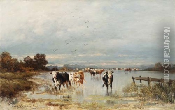 Seenlandschaft Mit Kuhen Oil Painting - Adolf Kaufmann