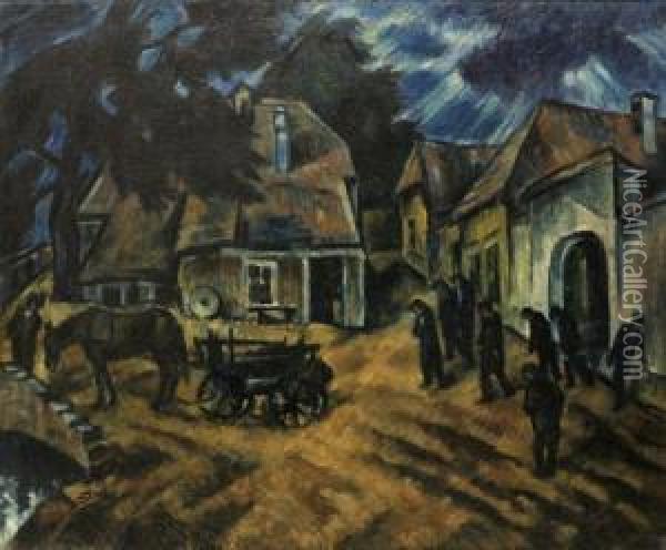 Village Scene Oil Painting - Janos Schadl