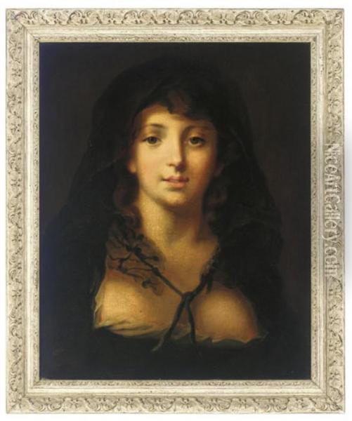 Portrait Of A Girl, Bust-length, In A Black Veil And Black Dress Oil Painting - Jean Baptiste Greuze