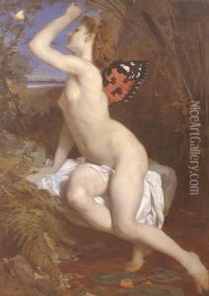 The Beauty And Butterfly Oil Painting - Ferdinand Keller