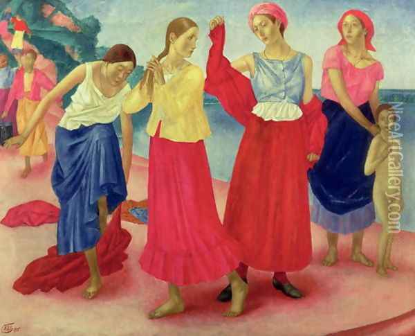 Young Women on the Volga, 1915 Oil Painting - Kuzma Sergeevich Petrov-Vodkin