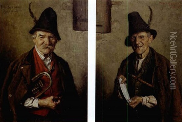 Tyrolean Musicians (pair) Oil Painting - Peter Kraemer the Elder