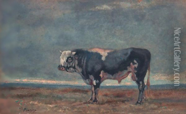 Un Taureau Oil Painting - Antoine-louis Barye