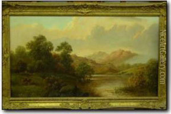 Loch Scene Withfigures In Punt Oil Painting - Daniel H. Winder