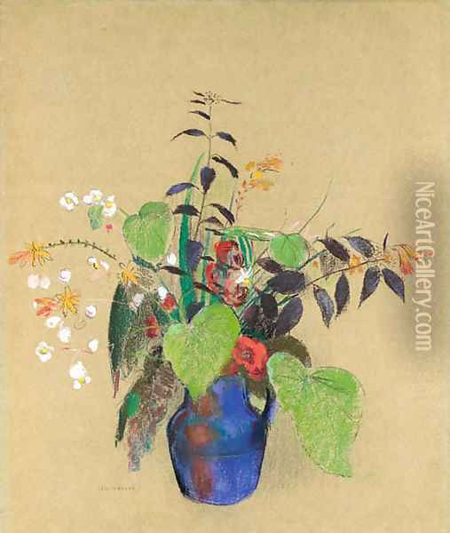Fleurs dans une cruche bleue Oil Painting - Odilon Redon