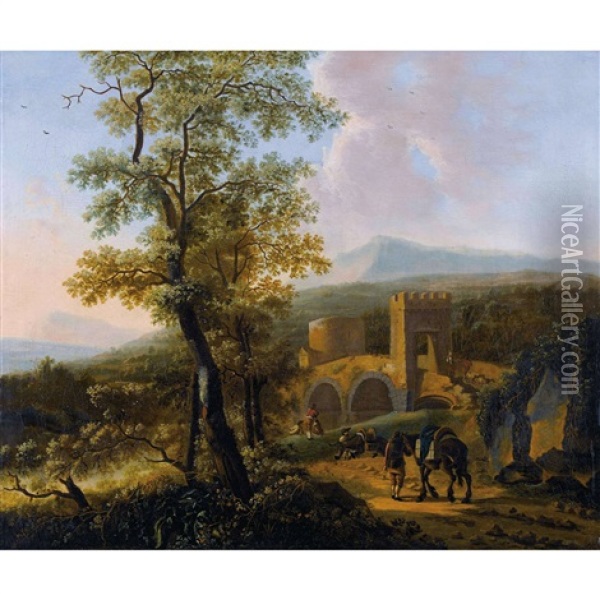 Weite Landschaft Mit Alter Brucke Oil Painting - Jan Dirksz. Both