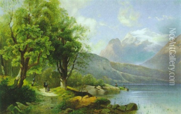 Spaziergang Am See Oil Painting - Leopold Munsch