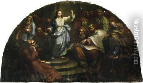 Jesus Entre Los Doctores. Oil Painting - Jose De Ibarra