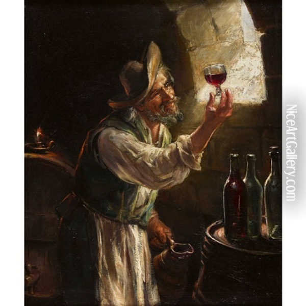 Der Winzer Im Weinkeller Oil Painting - Joseph Noel Sylvestre