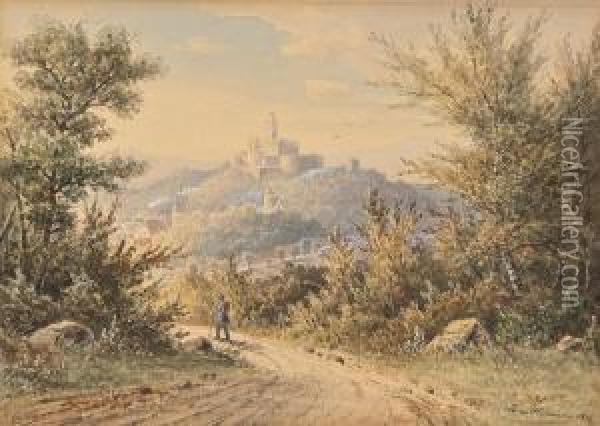 Paar Landschaften Mit Blick Auf Burgen Oil Painting - Jakob Hoffmann