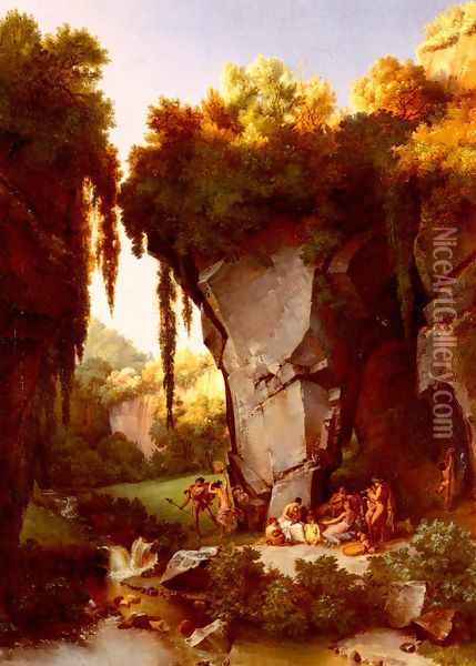 Craggy Landscrape With Bacchanal Oil Painting - Lancelot Theodore Turpin De Crisse