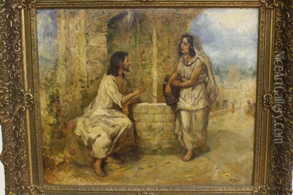 Jezus En De Samaritaanse Vrouw Oil Painting - Cornelis Koppenol