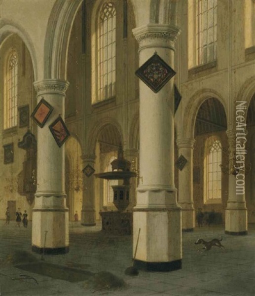 A View Of The Interior Of The Oude Kerk, Delft Oil Painting - Hendrick Cornelisz van der Vliet