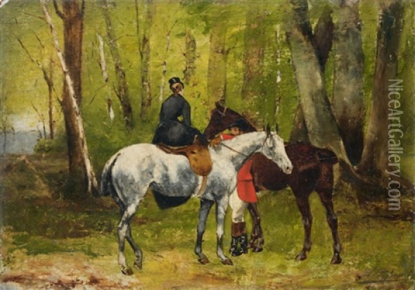 Cavalier Et Amazone En Foret Oil Painting - Olivier de Penne