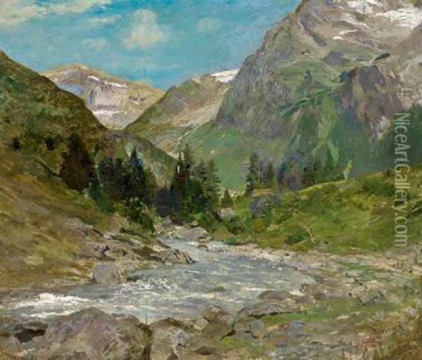 Alpine Landscape With A Mountain Stream Oil Painting - Theodor Joseph Hagen