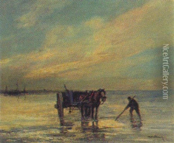 Krabbenfischer In Zandvoort Bei Sonnenuntergang Oil Painting - Cornelis De Bruin