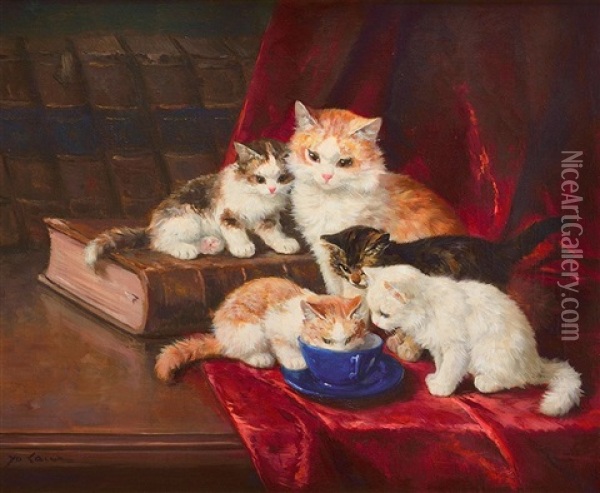 Chats Oil Painting - Marie Yvonne Laur