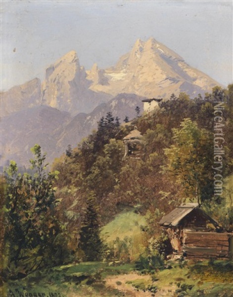 Drei Verschiedene Ansichten Aus Den Berchtesgadener Alpen (3 Works) Oil Painting - Adalbert Waagen