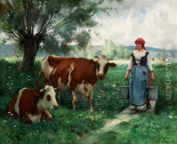 Milchmadchen Auf Der Weide Oil Painting - Julien Dupre