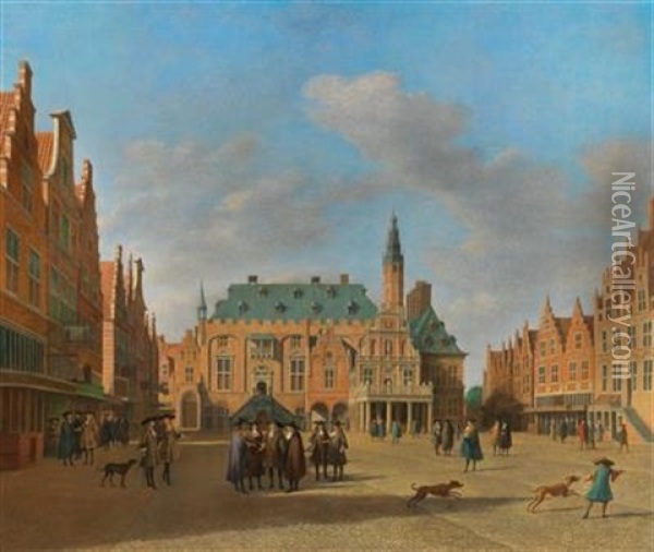 The Grote Markt In Haarlem With The Town Hall Oil Painting - Gerrit Adriaensz Berckheyde