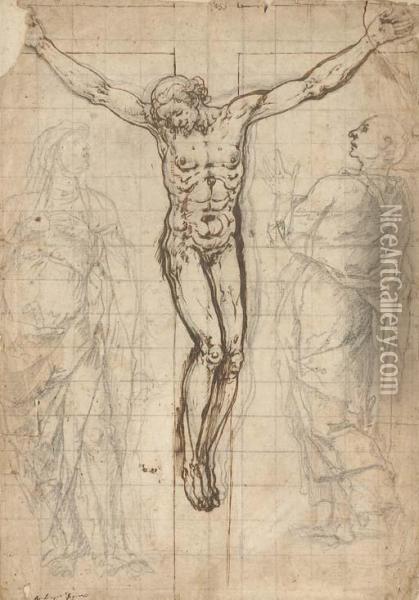 Le Christ En Croix Avec La Vierge Et Saint Jean Oil Painting - Bartolomeo Cesi