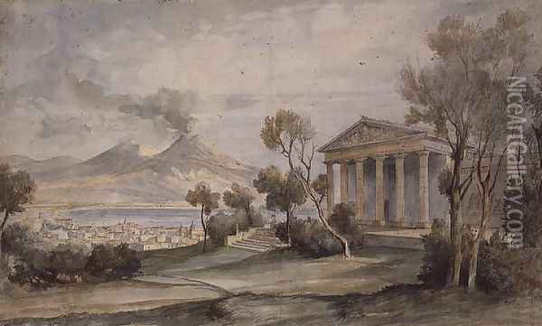 PD.255-1985 The Villa Saliceti, Naples below and Mt. Vesuvius in the distance, 181 Oil Painting - Hugh William Williams