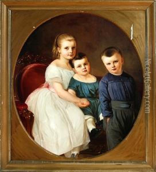 A Portrait Of The Children From The Trap Family Oil Painting - Anna Maria Elisabeth Jerichau-Baumann