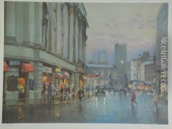'st. Ann's Square, Manchester On A Rainy Evening' Oil Painting - Robert, Captain Richardson