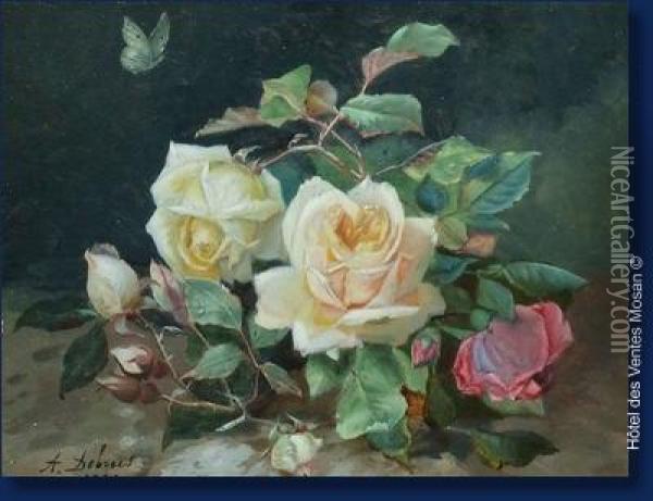 Roses Et Papillons Oil Painting - Alexandre Debrus