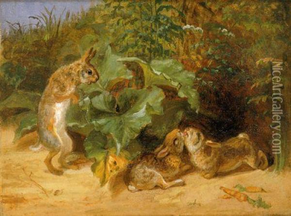 Kissing Bunnies Oil Painting - William Holbrook Beard