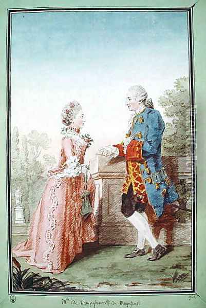 Monsieur de Maupassant and his daughter, Mademoiselle de Maupassant, 1760 Oil Painting - Louis Carrogis Carmontelle