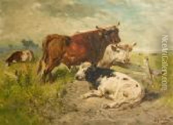 Vaches Et Taureaux Dans Le Pre Oil Painting - Henry Schouten