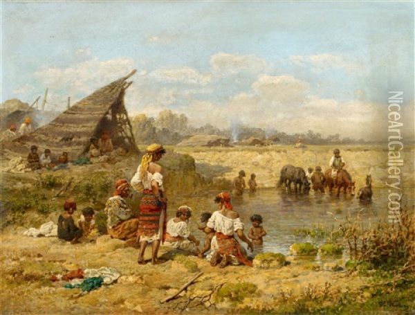 Resting Gypsies Oil Painting - Heinrich Winter