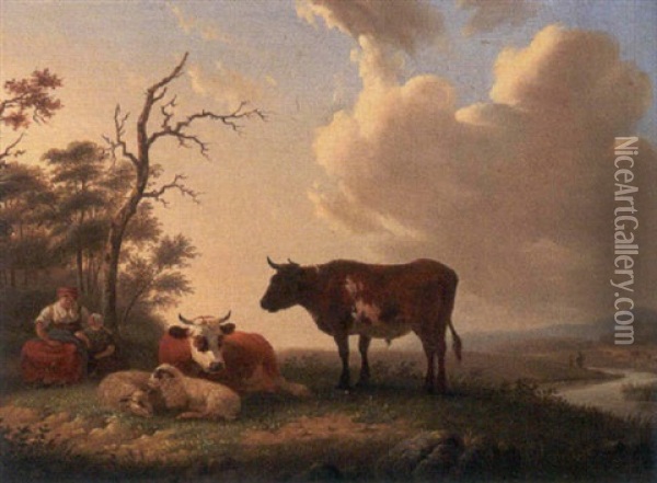 Cows In A Field Oil Painting - Matthijs Quispel