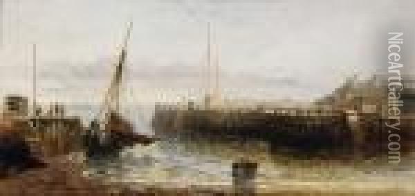 The Entrance To Dover Harbour, Low-tide Oil Painting - Arthur Joseph Meadows