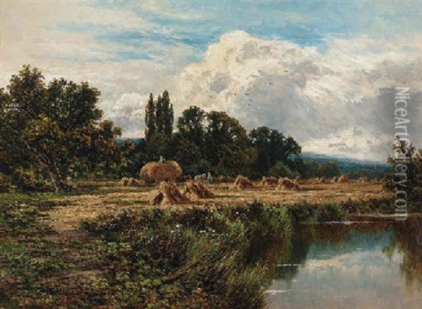 Harvesting Of The Banks Of The Thames, Near Marlow Oil Painting - Henry H. Parker