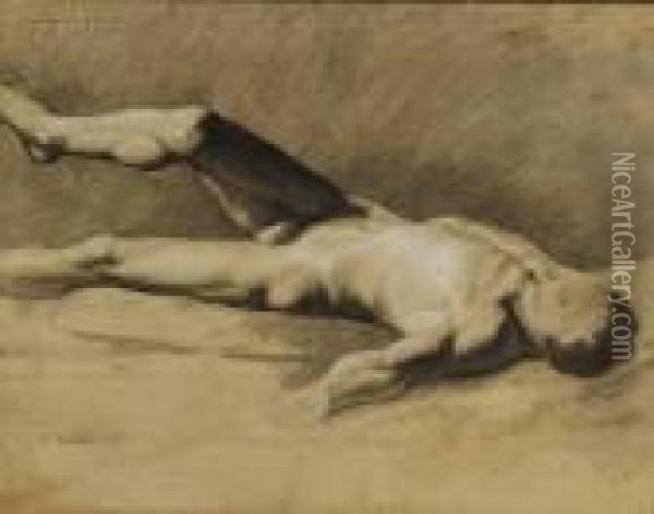 Reclining Male Nude Oil Painting - Elihu Vedder