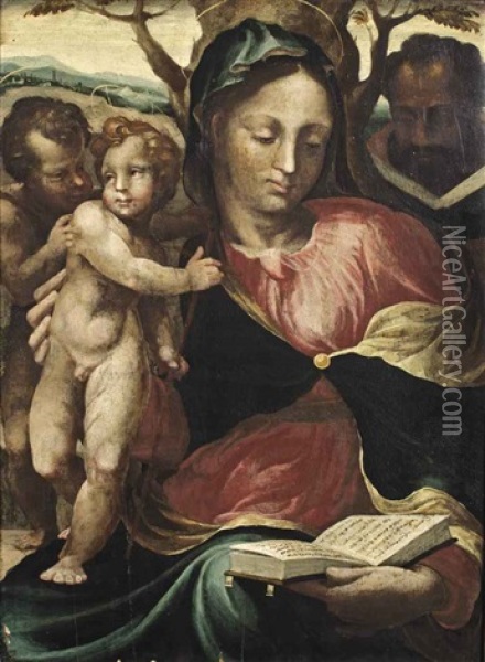The Madonna And Child With The Infant Saint John The Baptist And Saint Joseph Oil Painting - Giovanni Antonio (il Sodoma) Bazzi