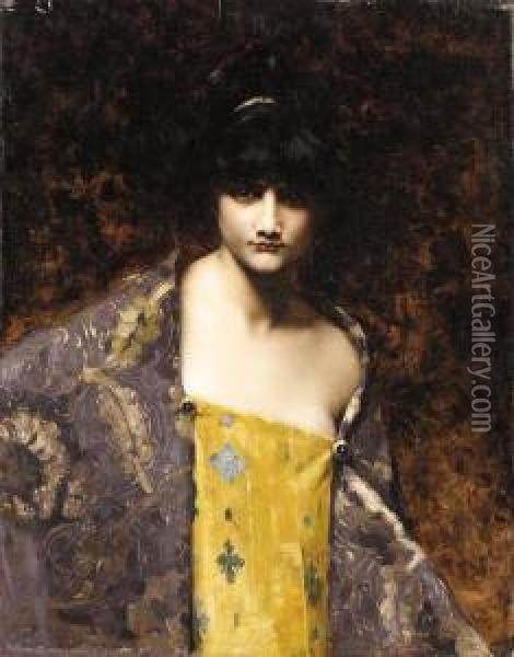 A Dark Haired Beauty Oil Painting - Juana Romani