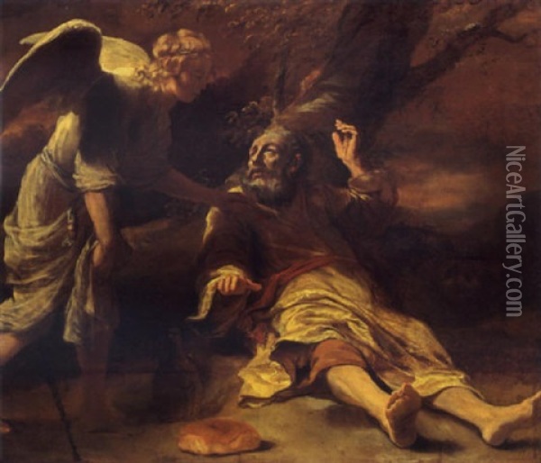 Elijah Fed By An Angel (i Kings 19:5-6) Oil Painting - Ferdinand Bol