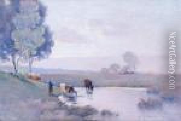Etaples, Le Troupeau S'abreuvant Oil Painting - Henri Eugene Augustin Le Sidaner
