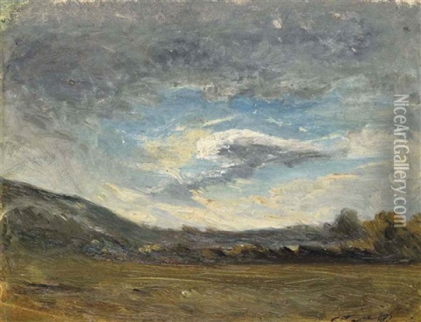 Paysage Au Ciel Tourmente (vers Cremieu) Oil Painting - Auguste Francois Ravier