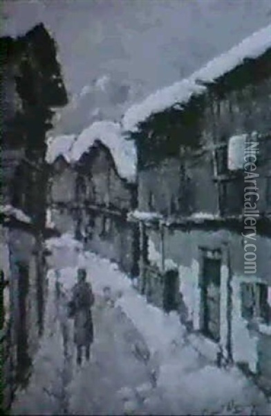Bergdorf Im Winter Oil Painting - Georg Fischhof