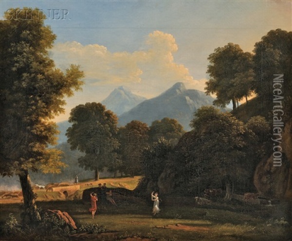 Mountainous Landscape With Classical Figures Oil Painting - Jean Victor Bertin